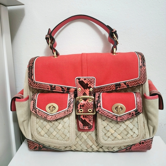 COACH Daphne Snakeskin Straw Satchel - Picture 1 of 9